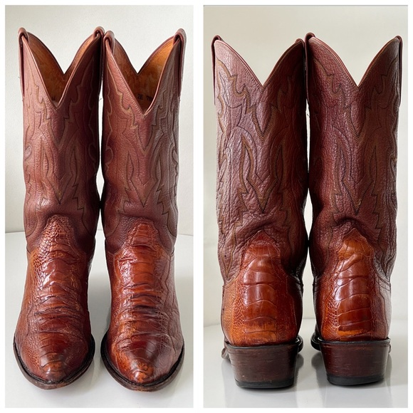 Lucchese 1883 Western Cowboy Boots Mens Brown Ostrich Leg Leather Size 9 Wide main image 14